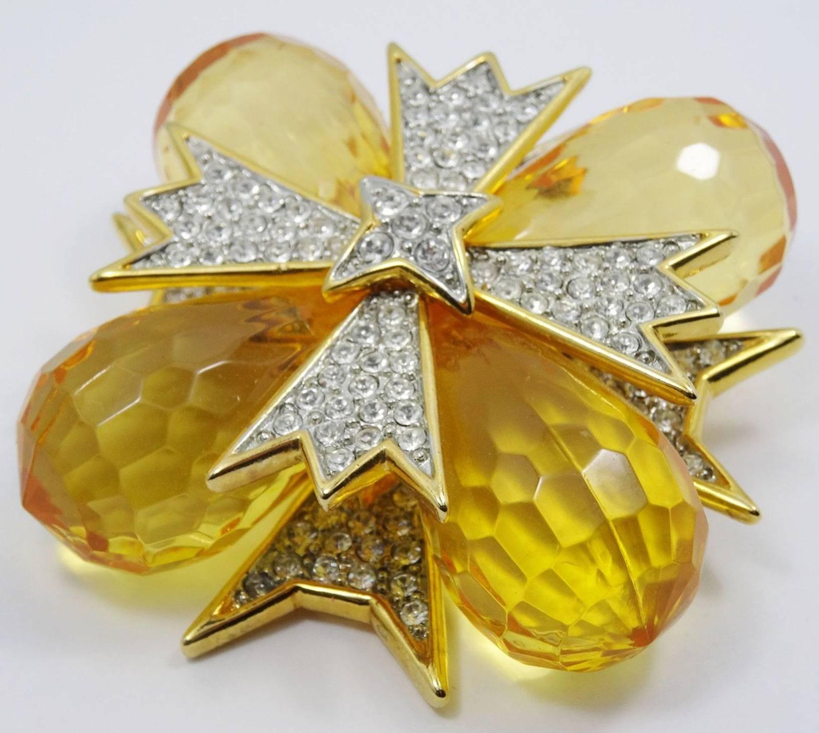 Stunning Kenneth Lane KJL Maltese Cross Brooch Pin Pendant featuring Briolette and Pave set with Sparkling Faux Diamond Swarovski Crystals CZ; beautifully detailed; signed: KENNETH LANE; C1970s.
