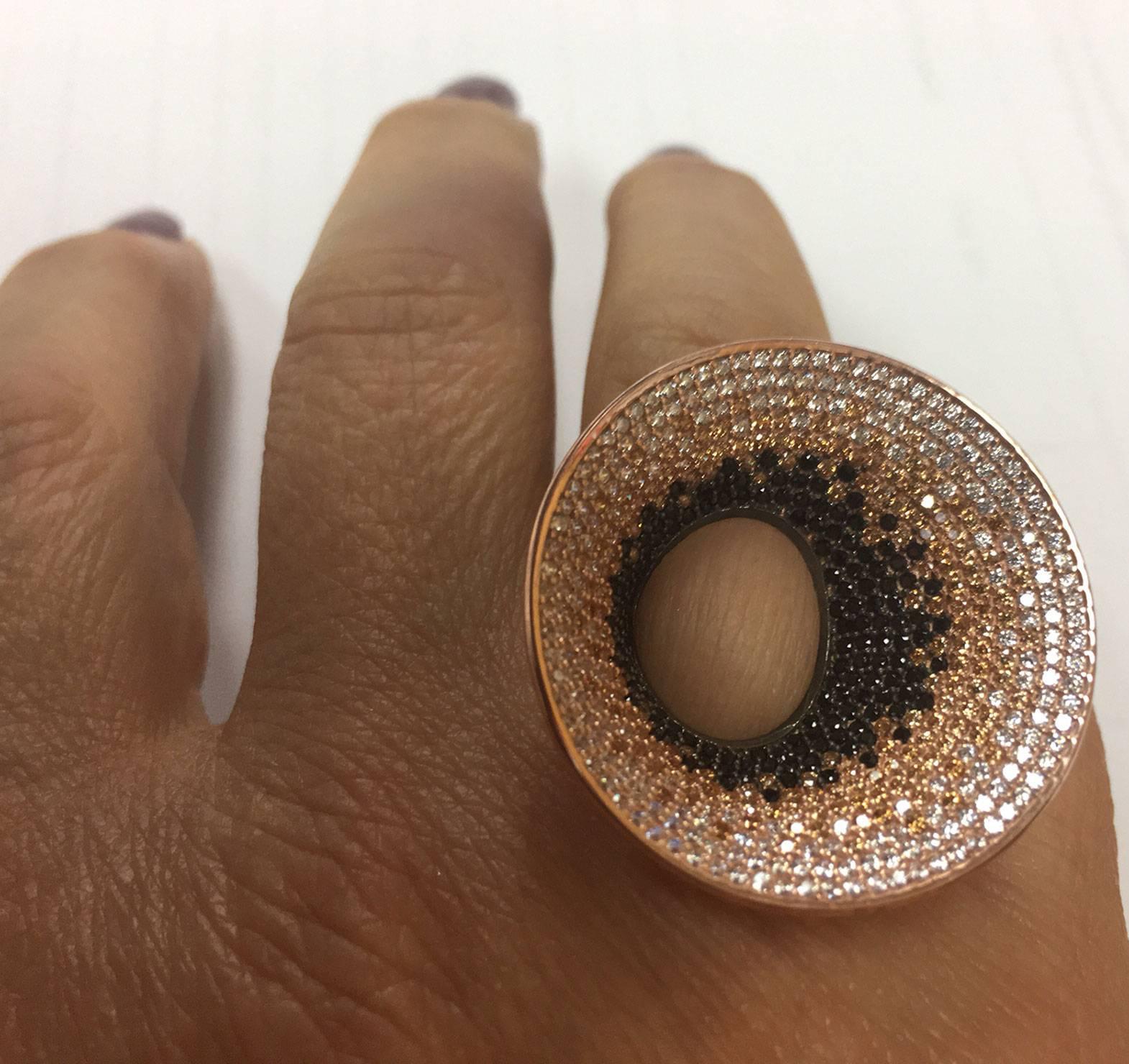 Contemporary Amazing Faux Diamond Statement Crater Ring Rose Gold Sterling Silver  For Sale