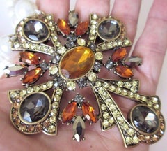 Oscar de la Renta Signed Faux Multi Gem Maltese Cross Statement Necklace