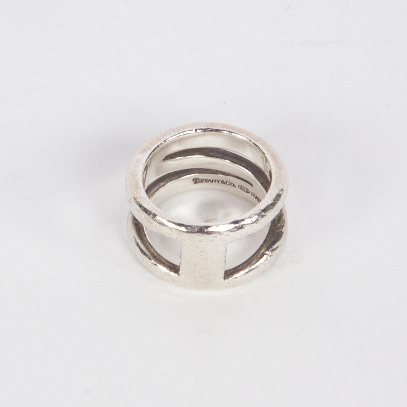 Tiffany & Co. Hand hammered Sterling Silver Band Ring; Hallmarked:  