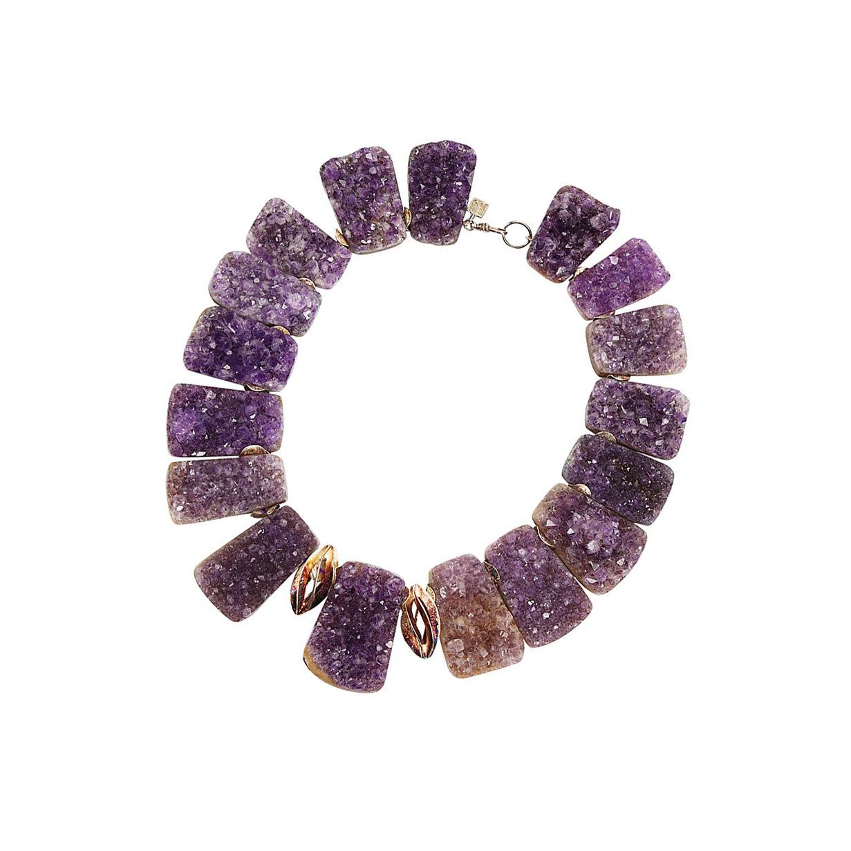 Taille carrée Collier Sensationnel Druzy en améthyste, quartz et quartz, pierres naturelles authentiques en vente