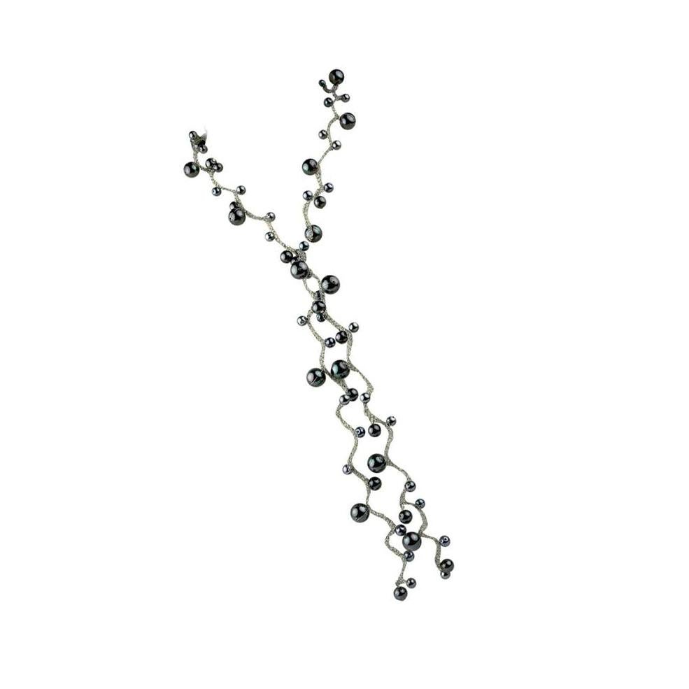 Contemporary Long Black Faux Pearl Sautoir Ststement Necklace