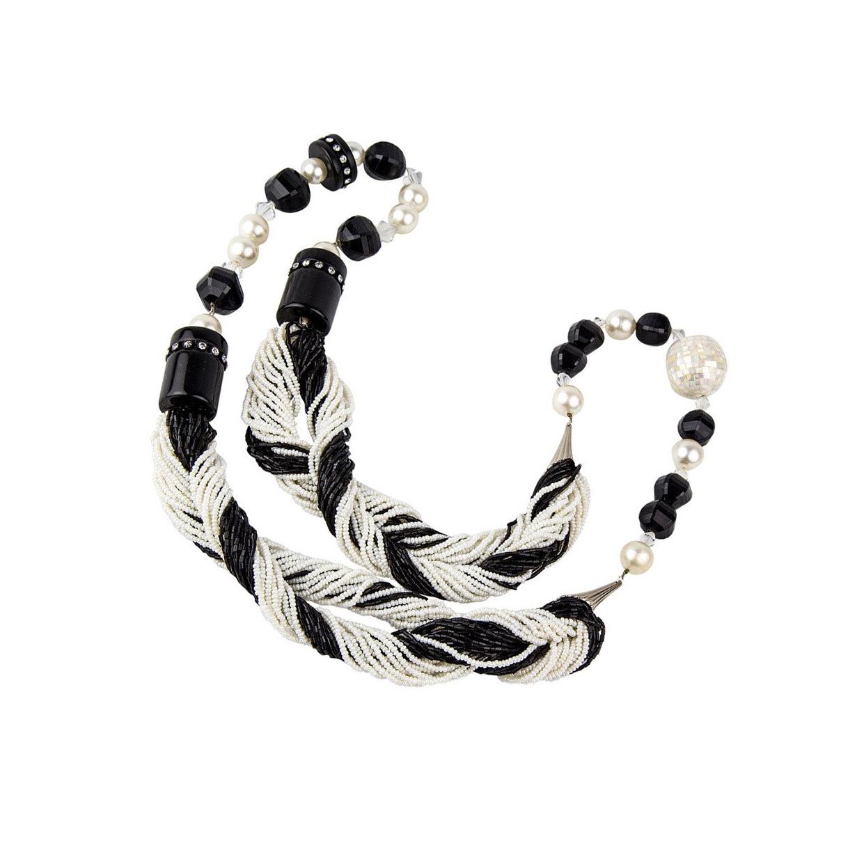 Art Deco Schwarze und weiße Halskette Disco Ball Kunstperlen Kristall Saatperlen im Zustand „Hervorragend“ im Angebot in Montreal, QC