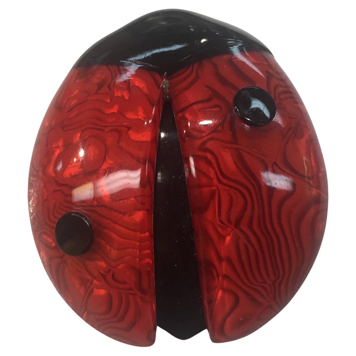 Red and Black Ladybug Lea Stein Designer Signed Ladybird Brooch Pin Estate Find For Sale