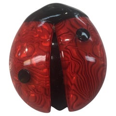 Used Red and Black Ladybug Lea Stein Designer Signed Ladybird Brooch Pin Estate Find