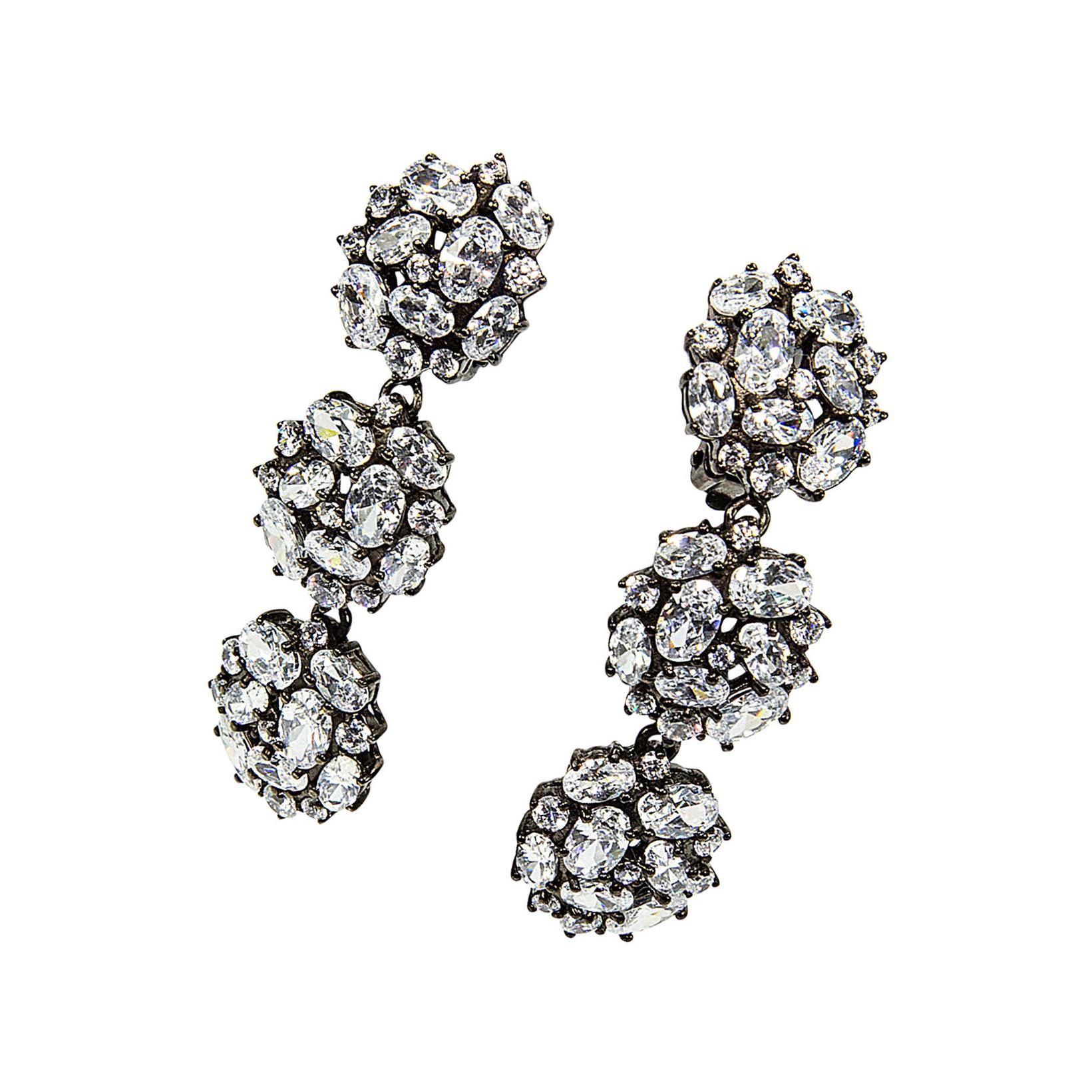 Contemporary Fabulous CZ Encrusted Triple Round Sterling Silver Drop Earrings