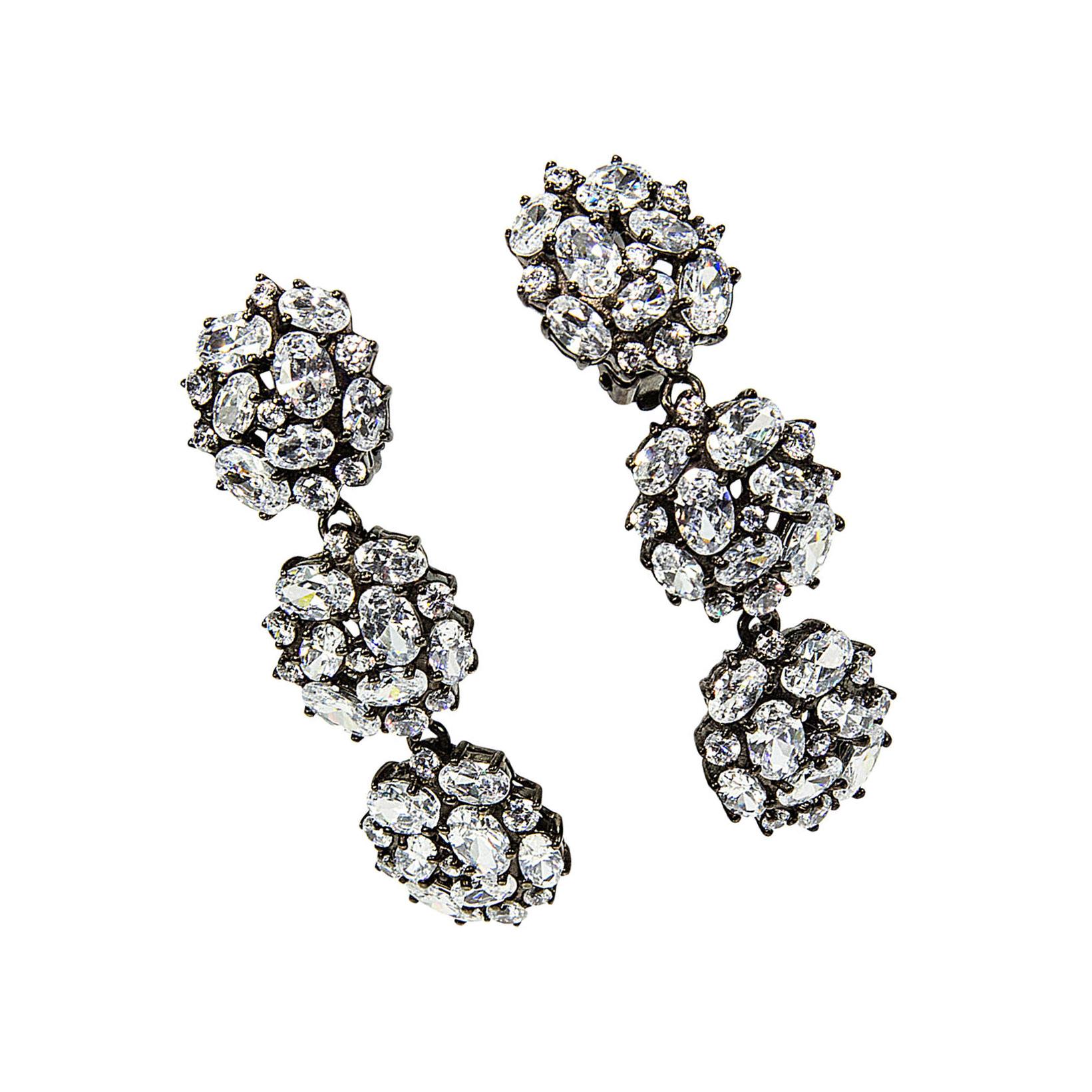 Fabulous CZ Encrusted Triple Round Sterling Silver Drop Earrings In New Condition In Montreal, QC