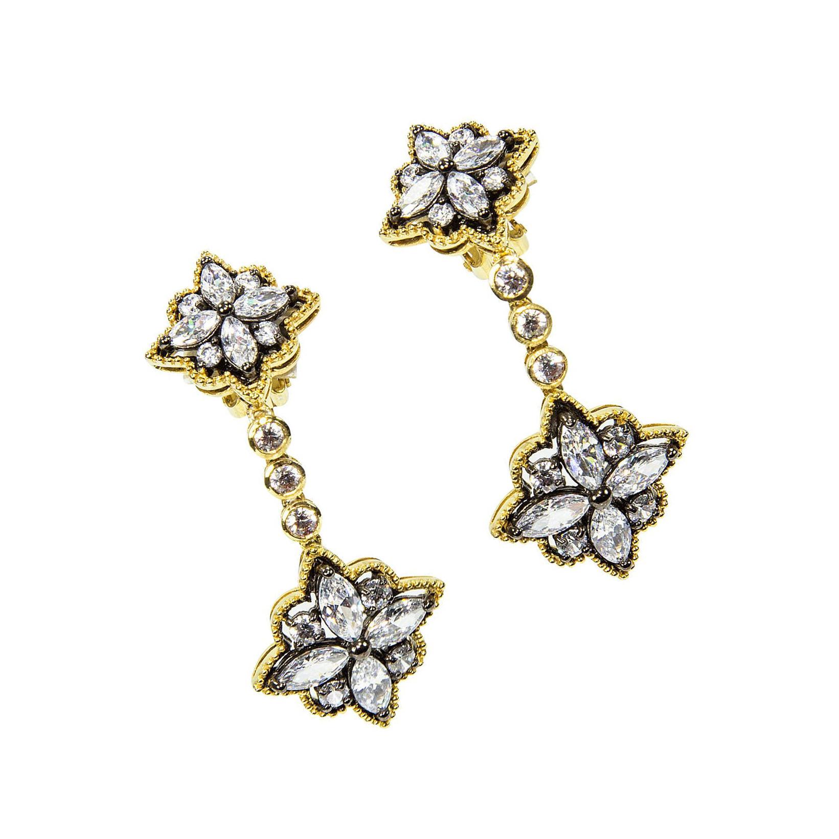 Contemporaneo Orecchini penzolanti in argento Sterling incrostati di CZ scintillanti in vendita