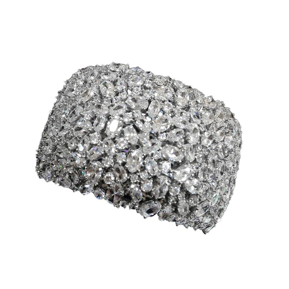 Contemporary Striking Wide CZ encrusted Sterling Silver Cuff Bracelet