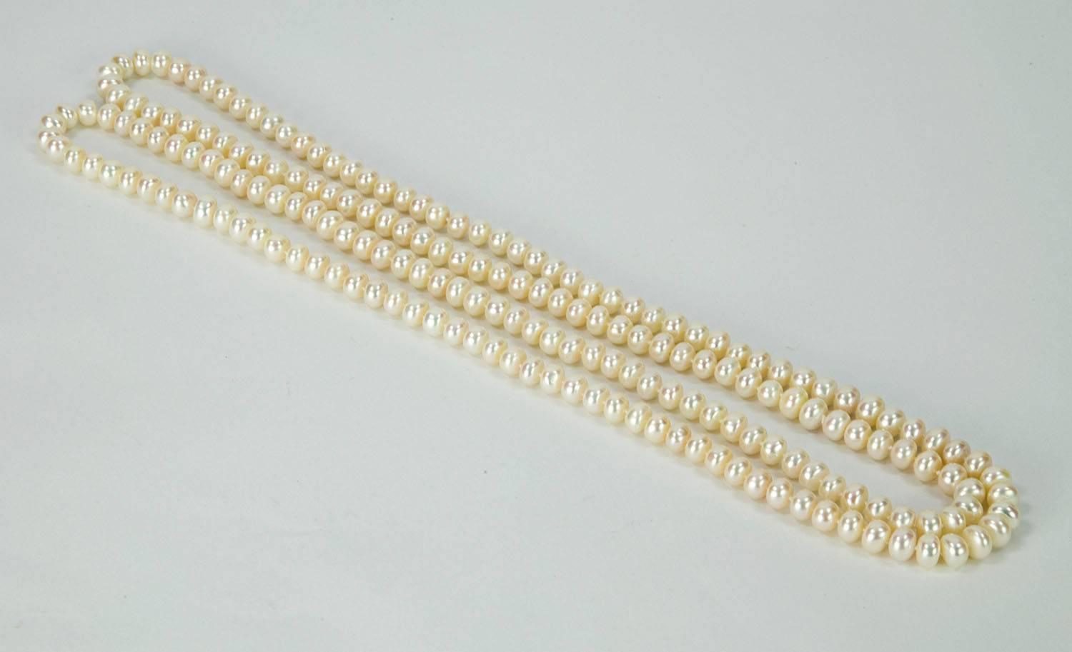Classic Long White Pearl Necklace For Sale at 1stdibs