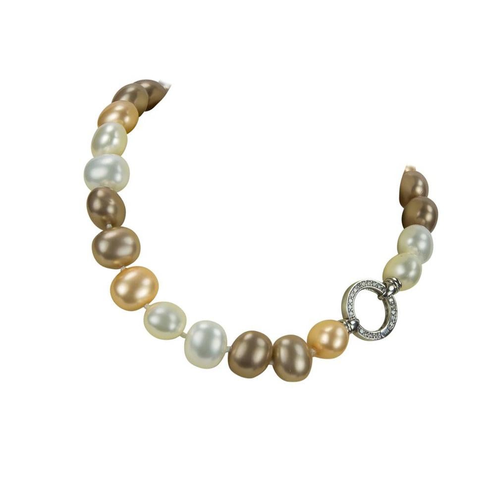 Modernist Striking Large Luscious White Gold and Bronze Faux Pearl Choker Necklace For Sale