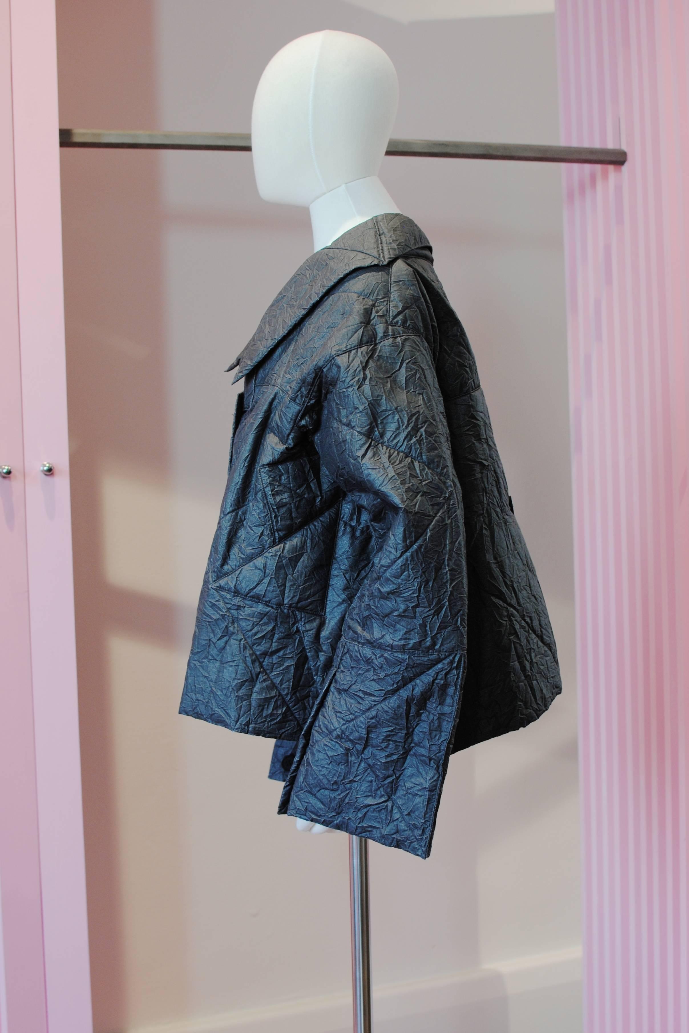 1998 Issey Miyake black crinkle origami jacket For Sale 1