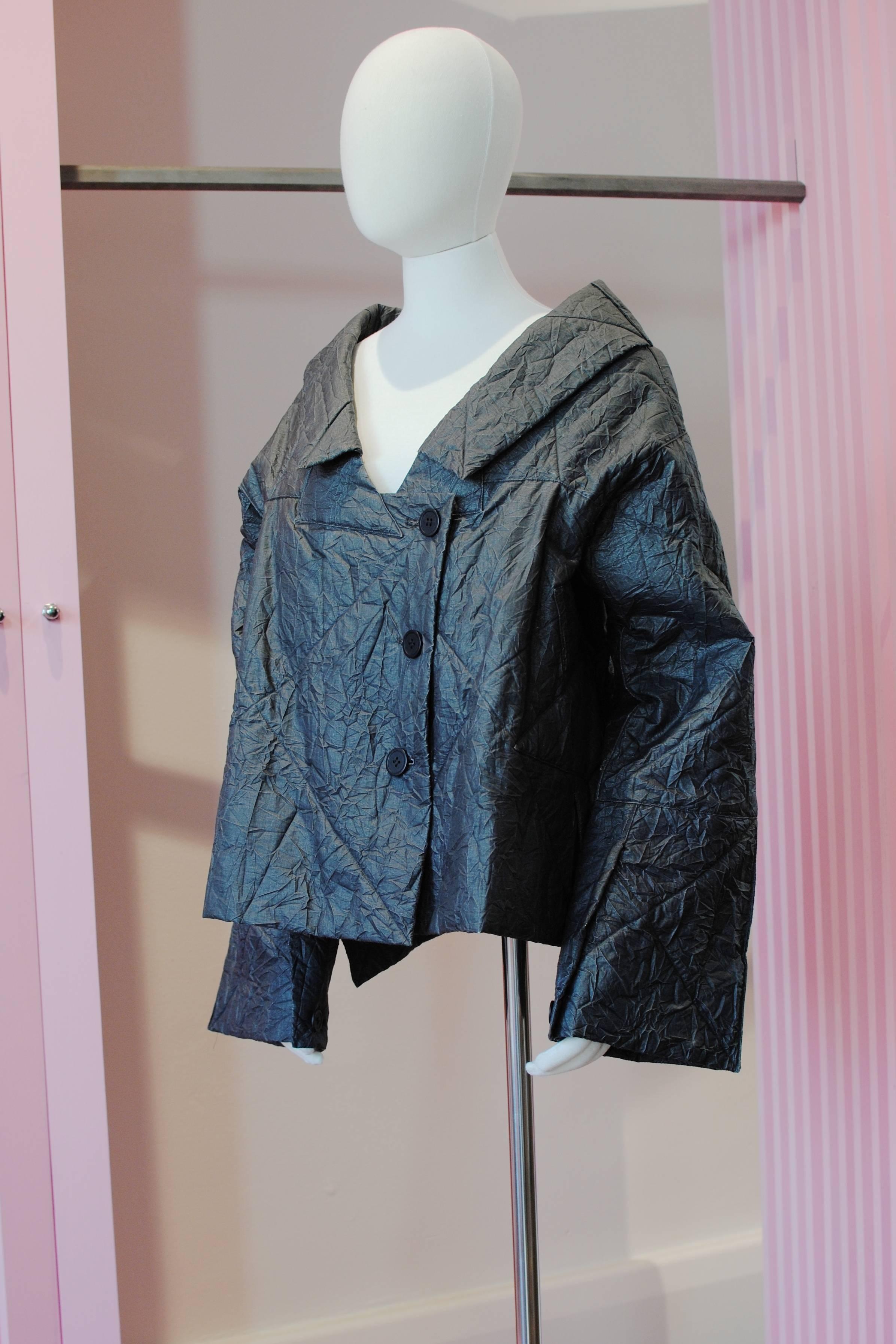 Women's 1998 Issey Miyake black crinkle origami jacket For Sale