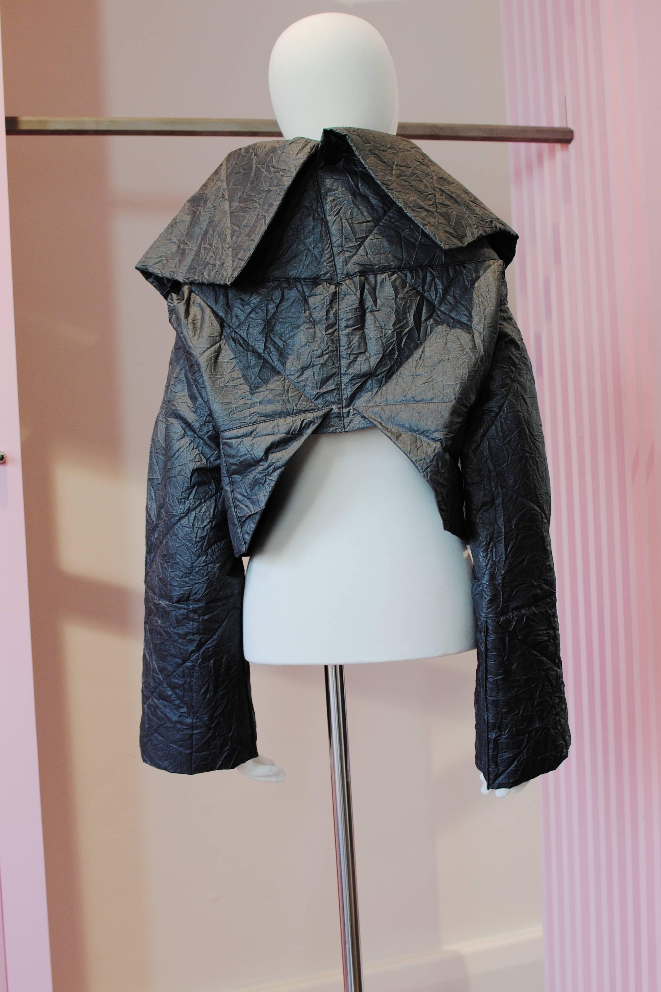 Black 1998 Issey Miyake black crinkle origami jacket For Sale