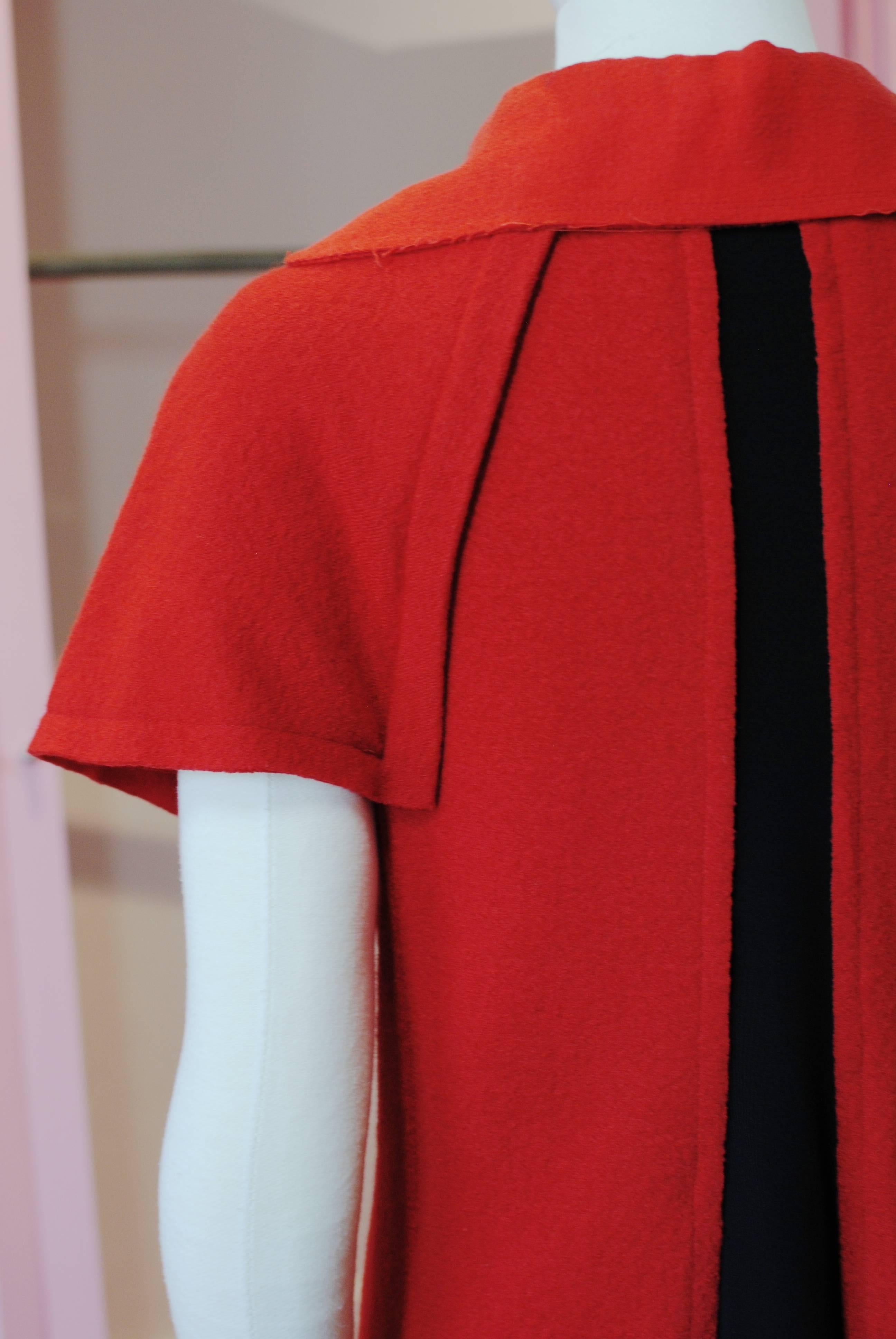Women's 2009 Yohji Yamamoto red wool coat with silk panel For Sale