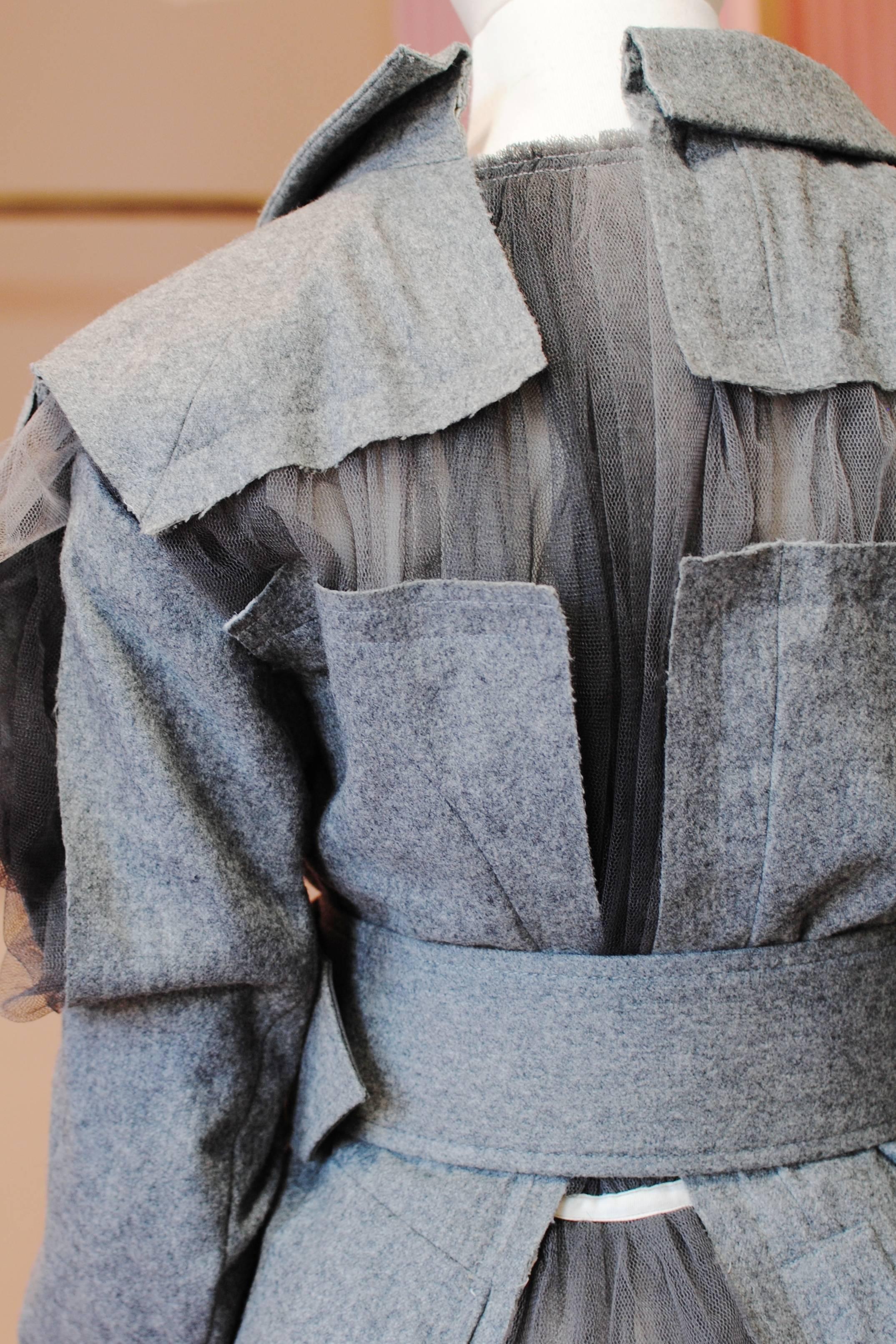Women's 2007 COMME des GARÇONS deconstructed grey tulle jacket dress For Sale