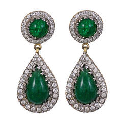 Vintage Nettie Rosenstein Old Russian Style Faux Emerald Paste Earrings