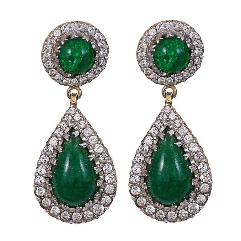 Nettie Rosenstein Old Russian Style Faux Emerald Paste Earrings