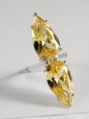 Art Deco Style Double Faux Pear Canary  Diamond Ring
