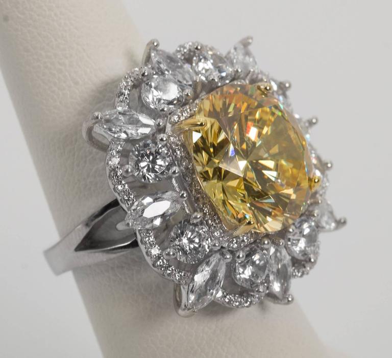 15 Carat Fancy Intense Canary Yellow Faux Diamond Cocktail Ring For