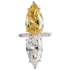 Art Deco Style Double Faux Pear Canary White Diamond Ring