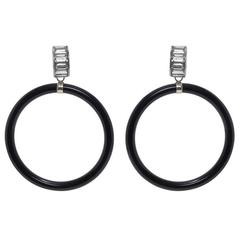 Art Deco Style Onyx Crystal Hoop Earrings