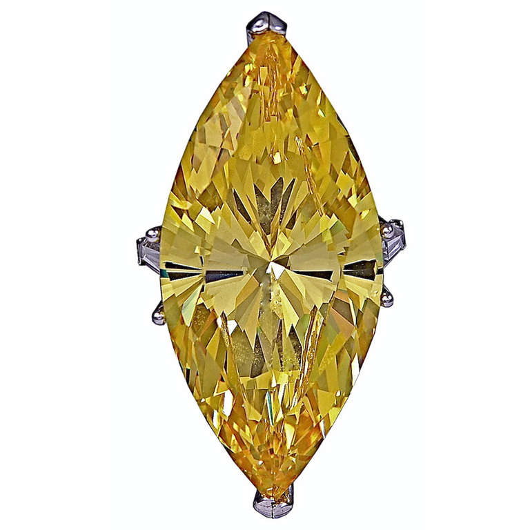 The Jackie O Faux Canary Yellow Diamond Ring Copy For Sale at 1stDibs