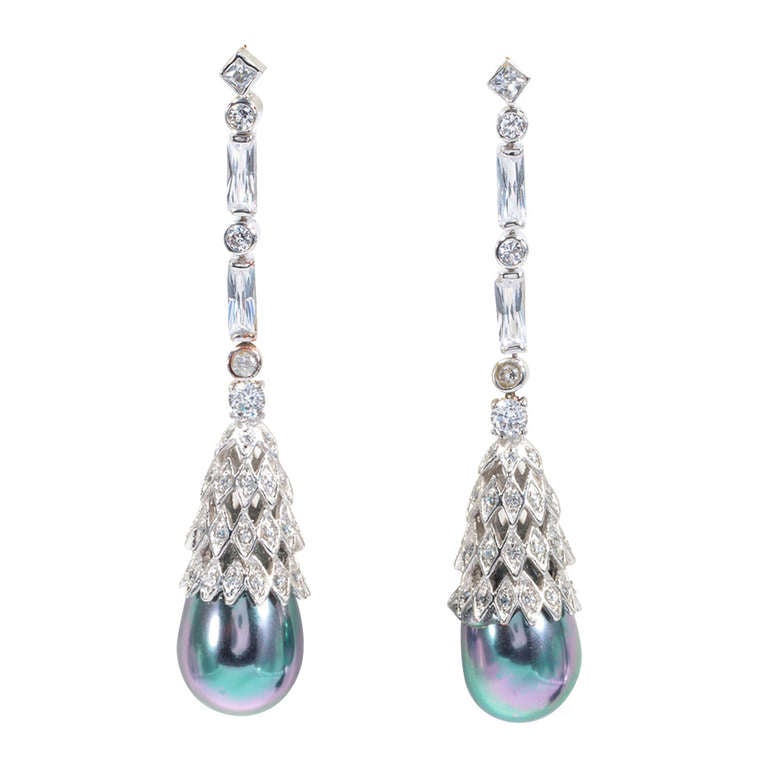 Faux Tahitian Pearl Long Drop Earrings