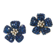 Elegant Faux Invisibly Set Sapphire Large Earclips