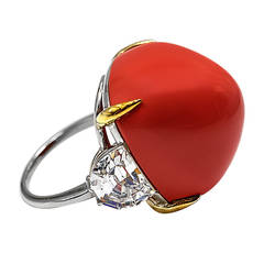 Superb faux French pyramid-cut cabochon Coral Ring 9