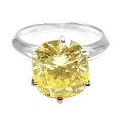 Faux Canary Antique Cushion Cut Diamond Tiffany style setting Ring 11