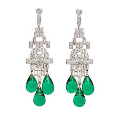 Faux Diamond Emerald Art Deco Style Chandelier Earrings