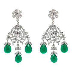 Huge Glamorous Georgian Style Faux Diamond Emerald Drop Chandeliers