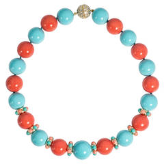 Stunning Faux Coral Turquoise Large Bead Choker