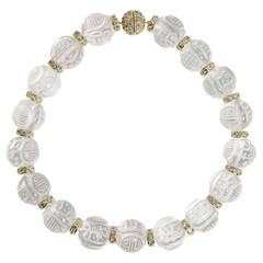 Stunning Chinese Good Luck Symbol Real Carved Rock Crystal Bead Choker