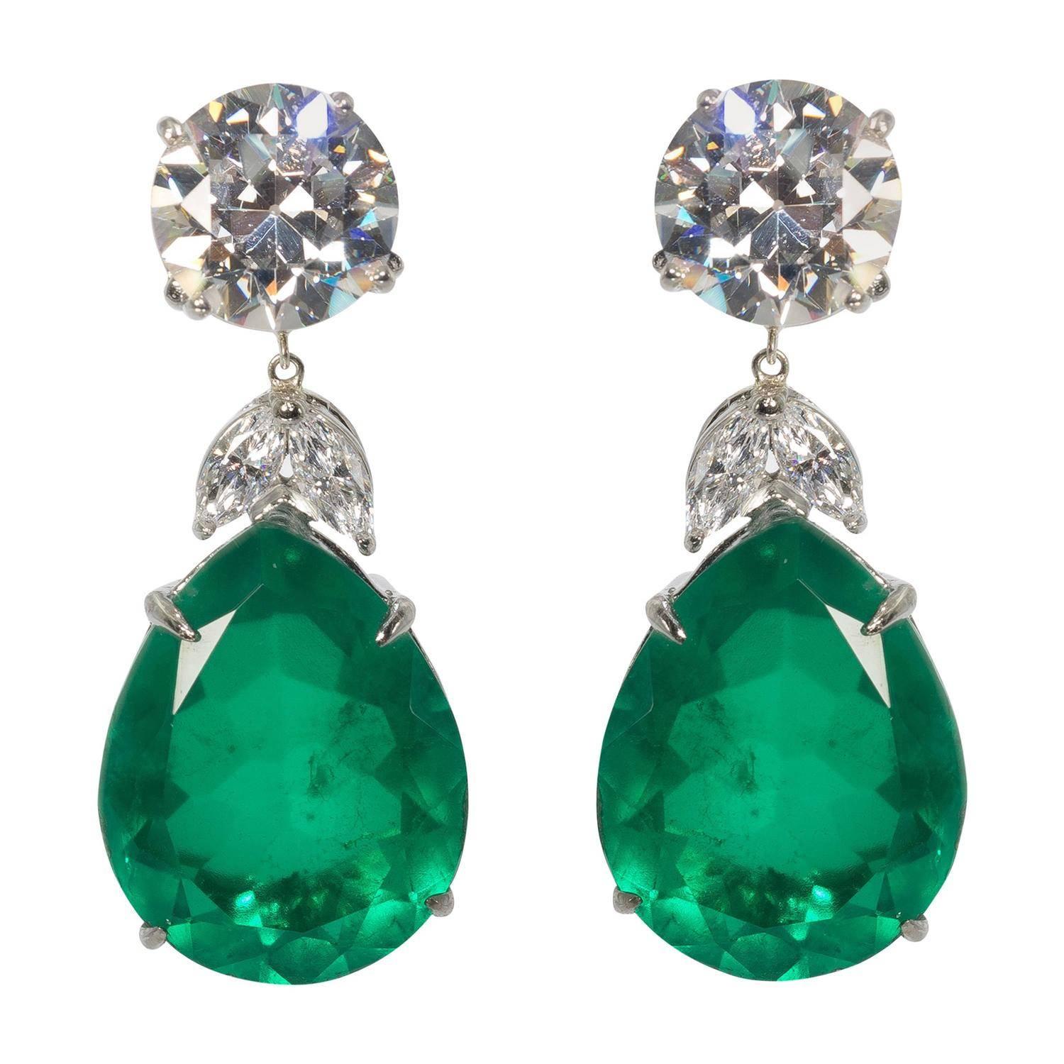Magnificent Faux Diamond Emerald Ear Clips
