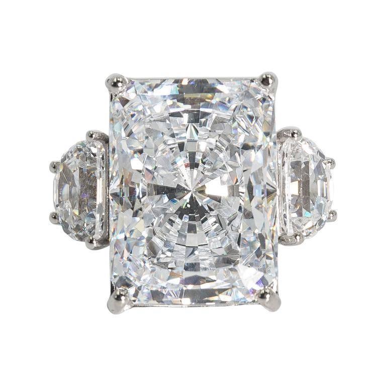 Modern  Magnificent Faux White 25 Carat Radiant Cut Diamond Ring