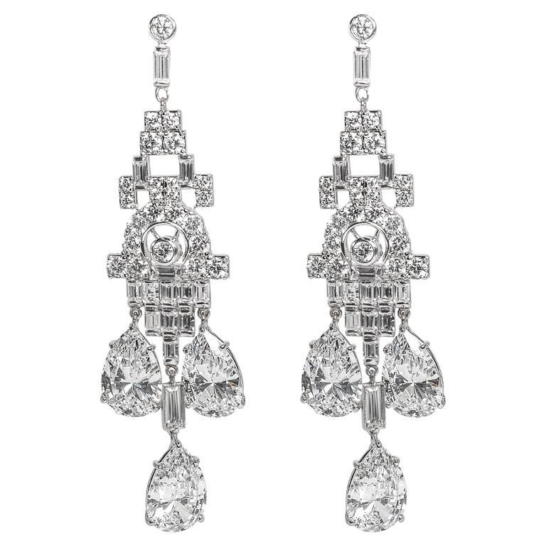 Magnificent Art Deco Style Faux Diamond Chandelier Earrings In New Condition In New York, NY