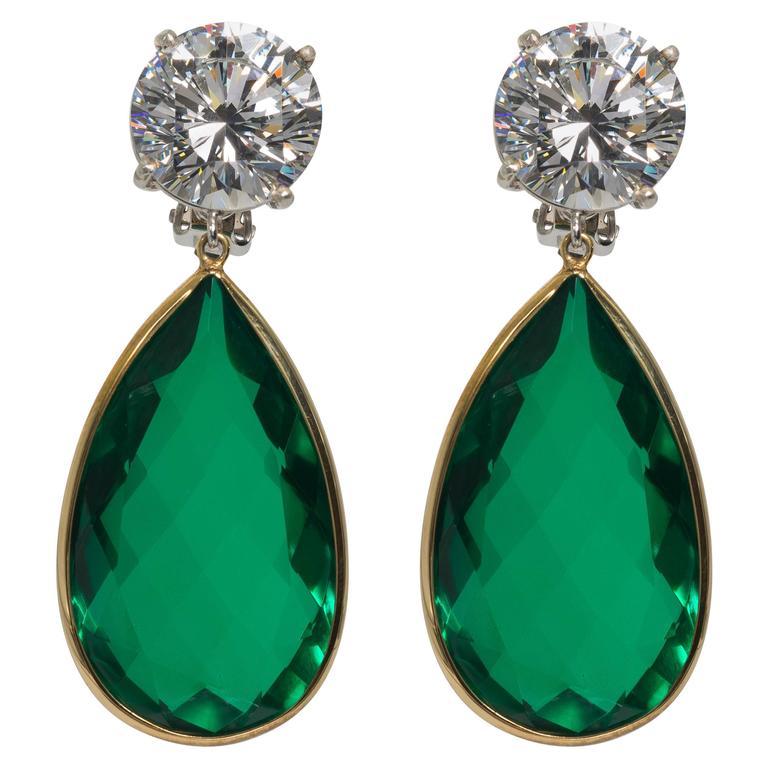 Maharajah Jewel Collection Amazing Faux Diamond Emerald Drop Maharajah Jewel Collection Amazing Faux Diamond Emerald Drop Earrings Set With D Color Six Carat