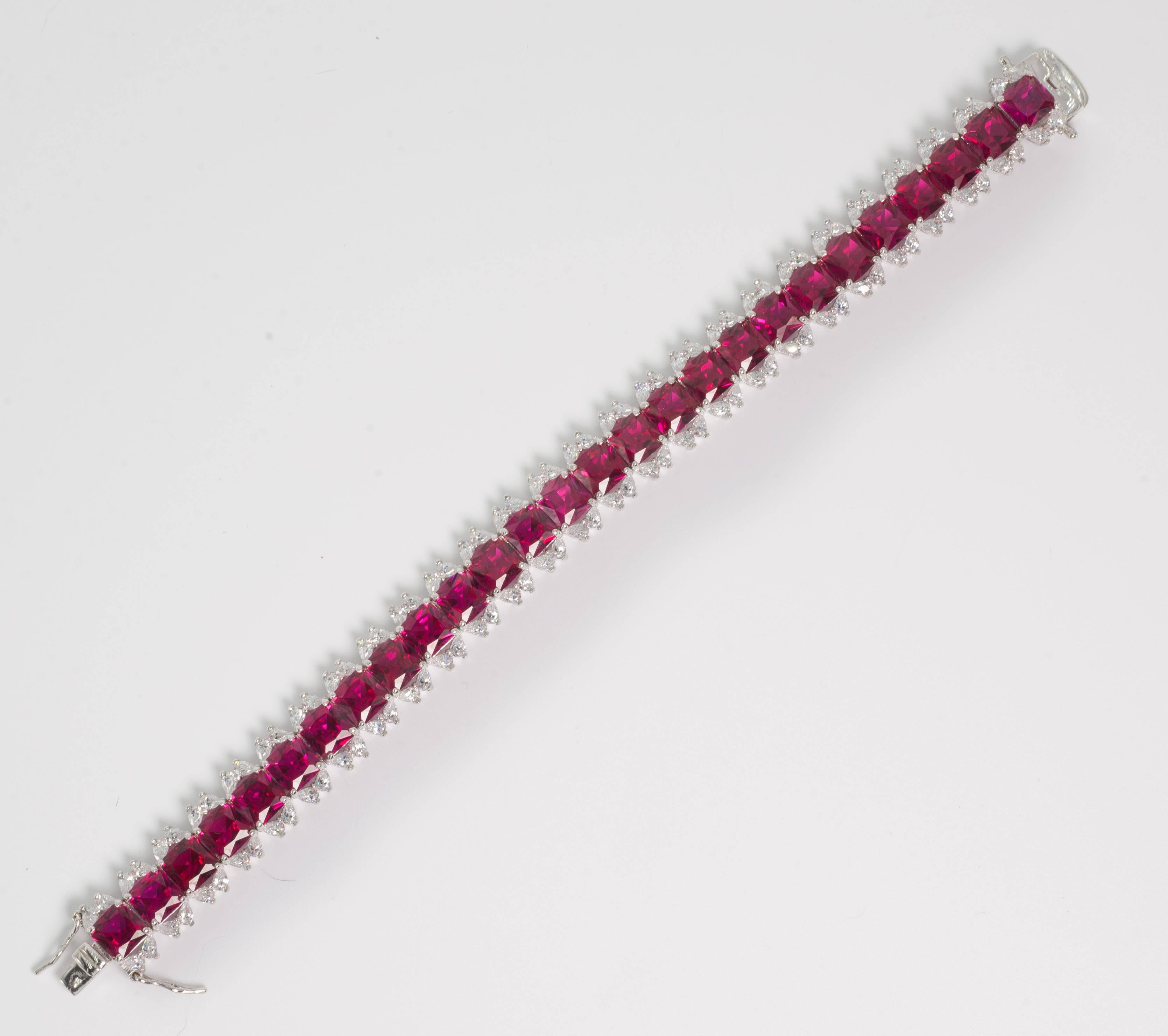 Art Deco Style Diamond Ruby Line  Bracelet In Excellent Condition In New York, NY