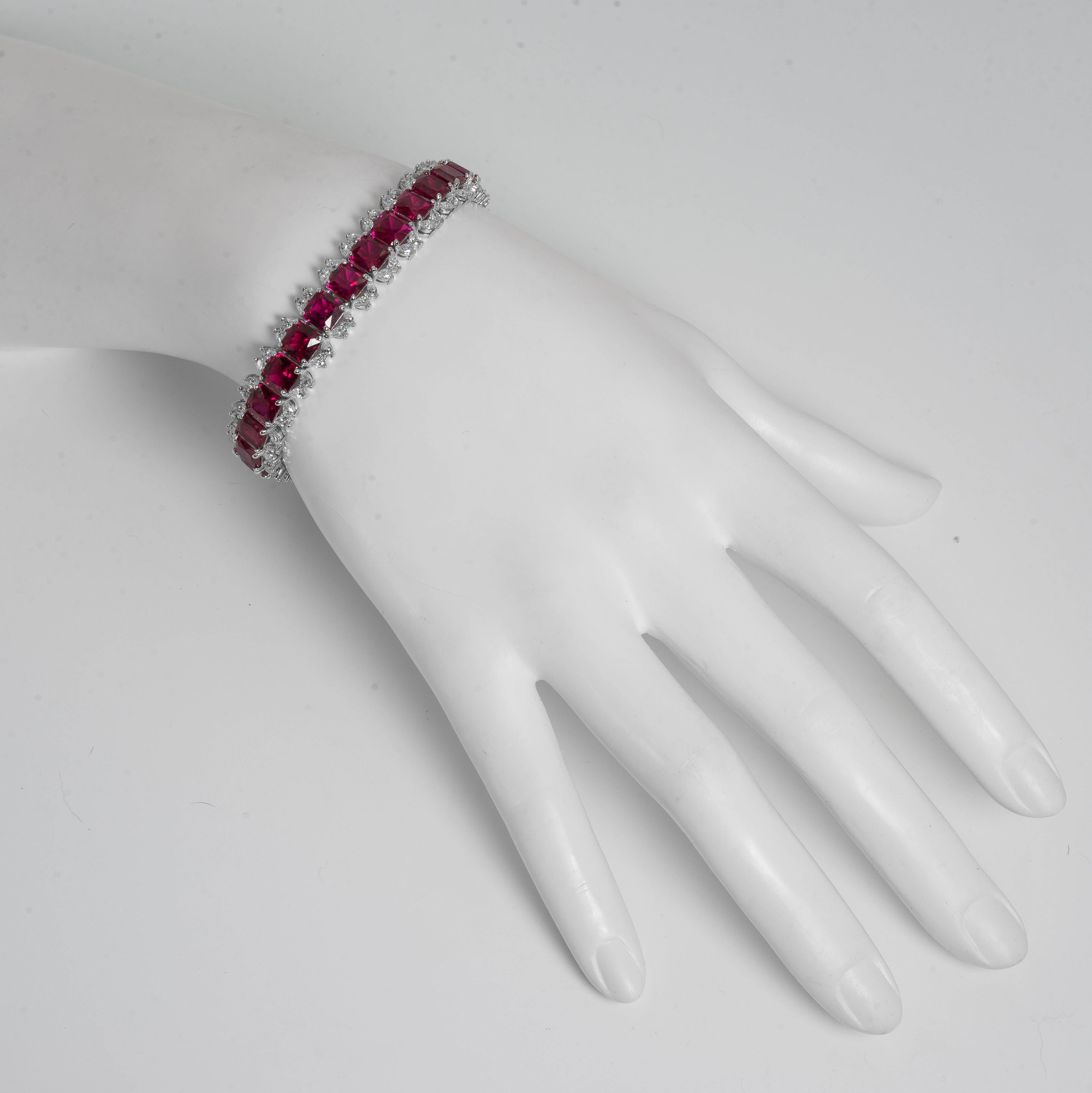 Women's or Men's Art Deco Style Diamond Ruby Line  Bracelet