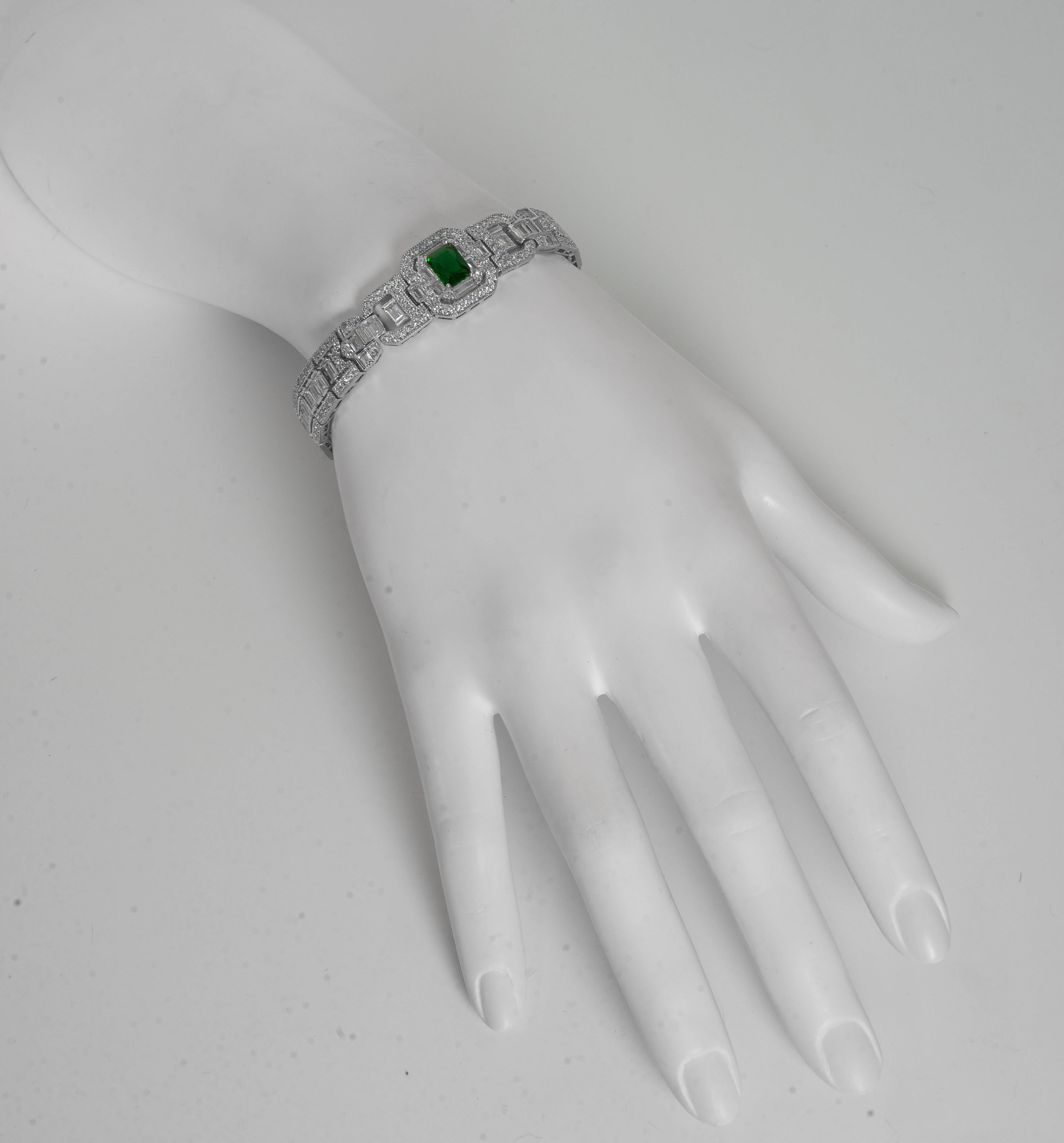Women's Art Deco Style Diamond Emerald Bracelet