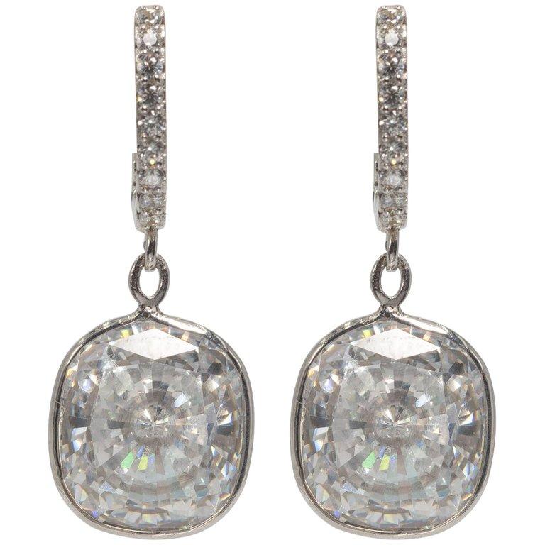 Edwardian Style  Cushion CZ and Real Diamond Costume Jewelry  Earrings In New Condition In New York, NY