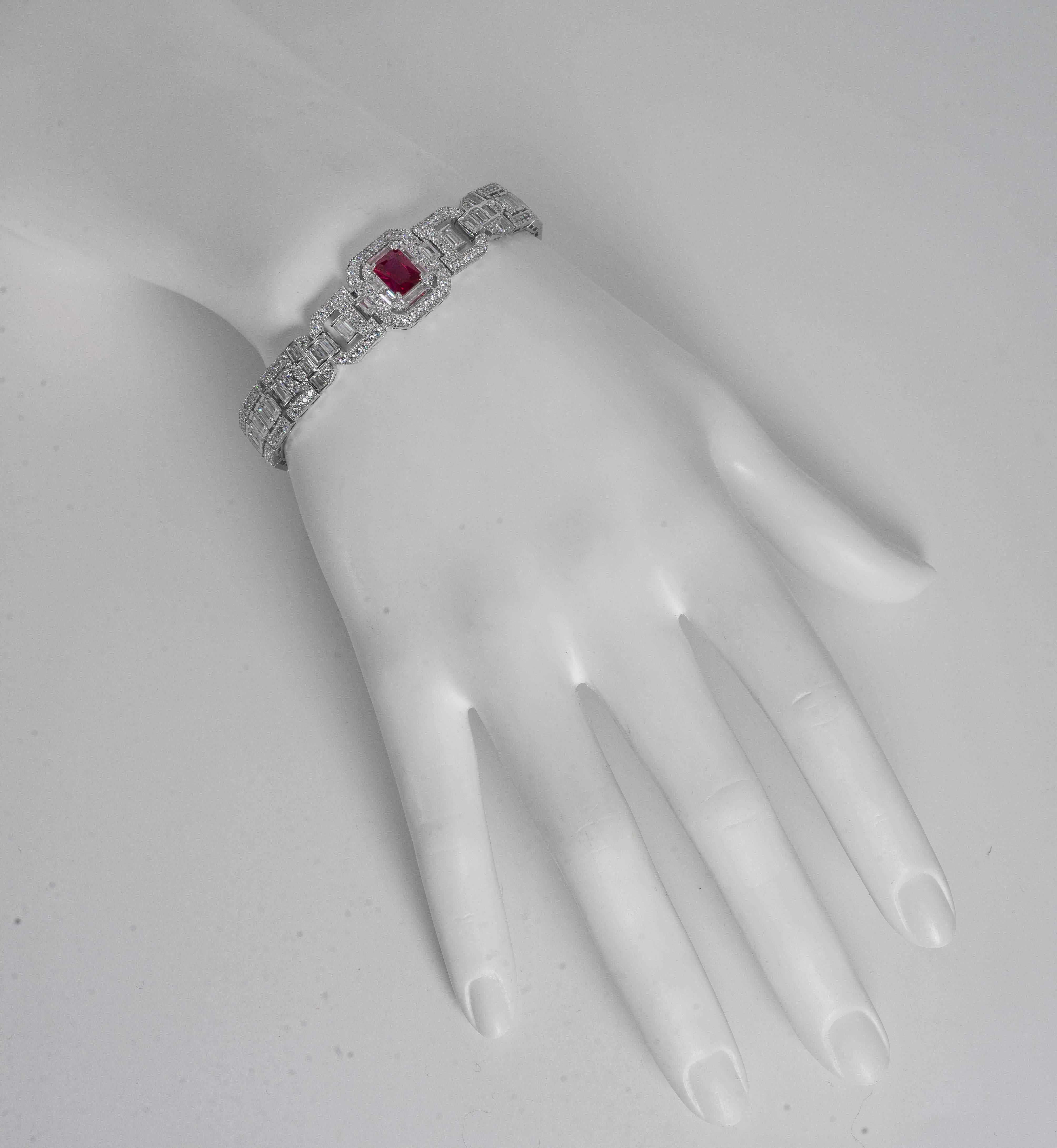 Art Deco Style Diamond Ruby  Bracelet In New Condition In New York, NY