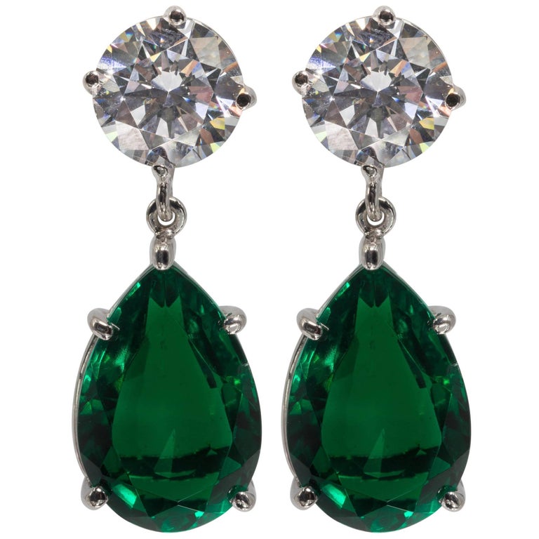 Magnificent Costume Jewelry Diamond Emerald Drop Earrings At 1stdibs Magnificent Costume Jewelry Diamond Emerald Drop Earrings For