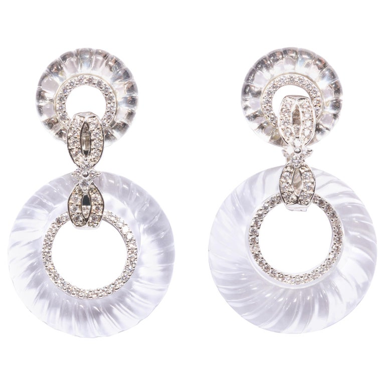 Magnificent Costume Jewelry Art Deco Style Diamond Rock Crystal Hoop Magnificent Costume Jewelry Art Deco Style Diamond Rock Crystal Hoop Earrings For
