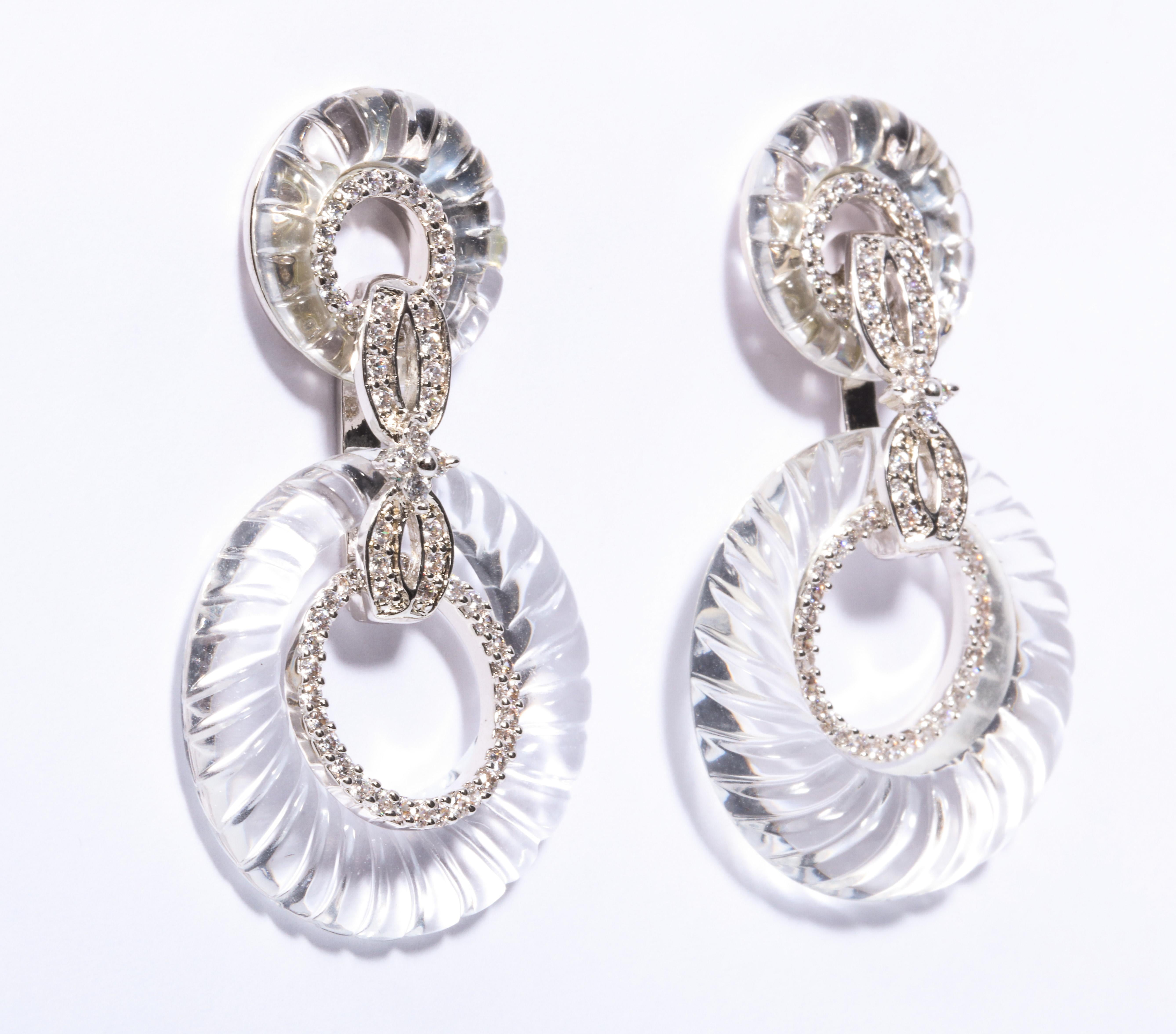 Magnificent Costume Jewelry Art Deco Style Faux Diamond Rock Crystal Resin Hoop Earrings post only 2 inches long by 1 inch wide.