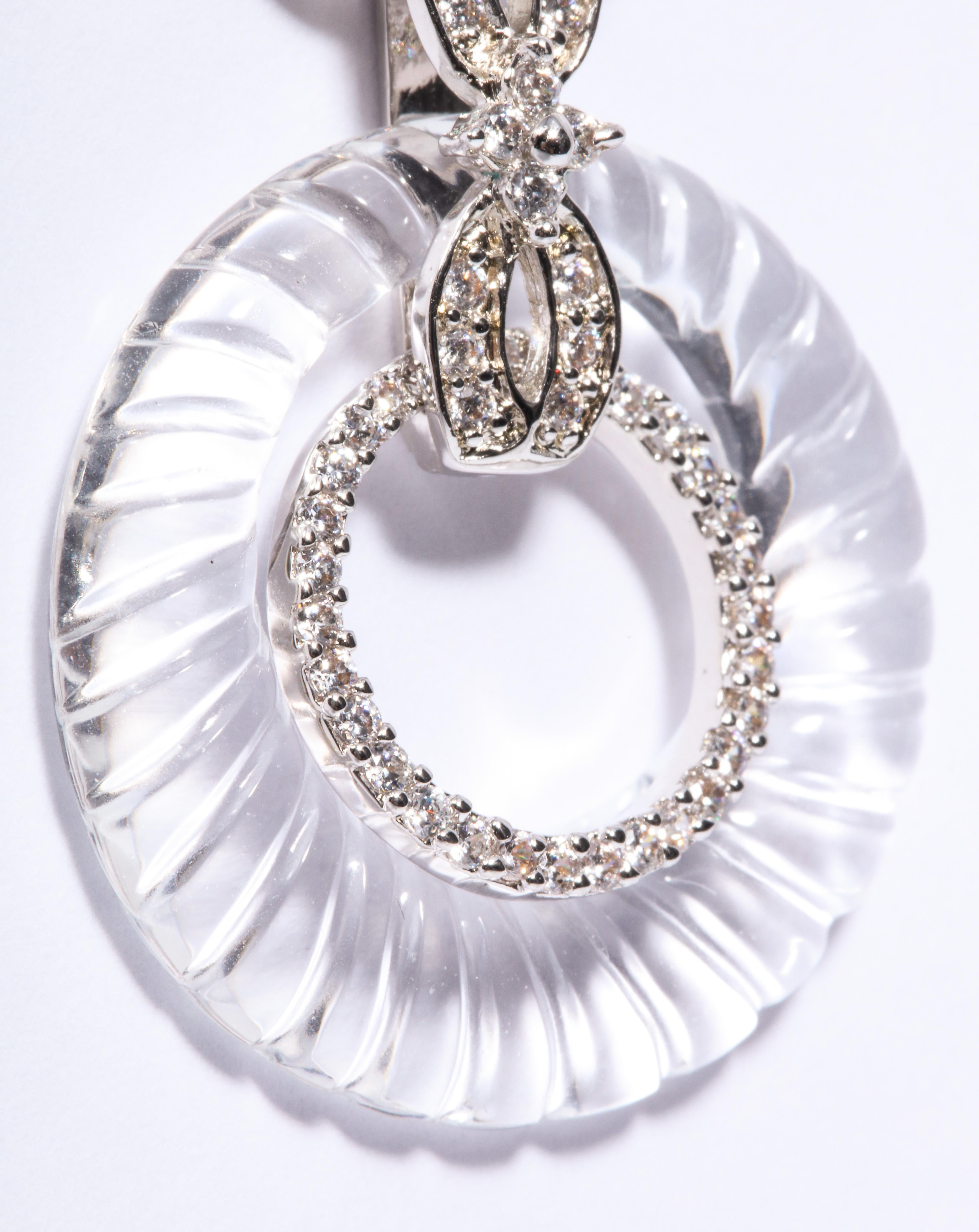 Magnificent Costume Jewelry Art Deco Style Diamond Rock Crystal Hoop Earrings In New Condition In New York, NY