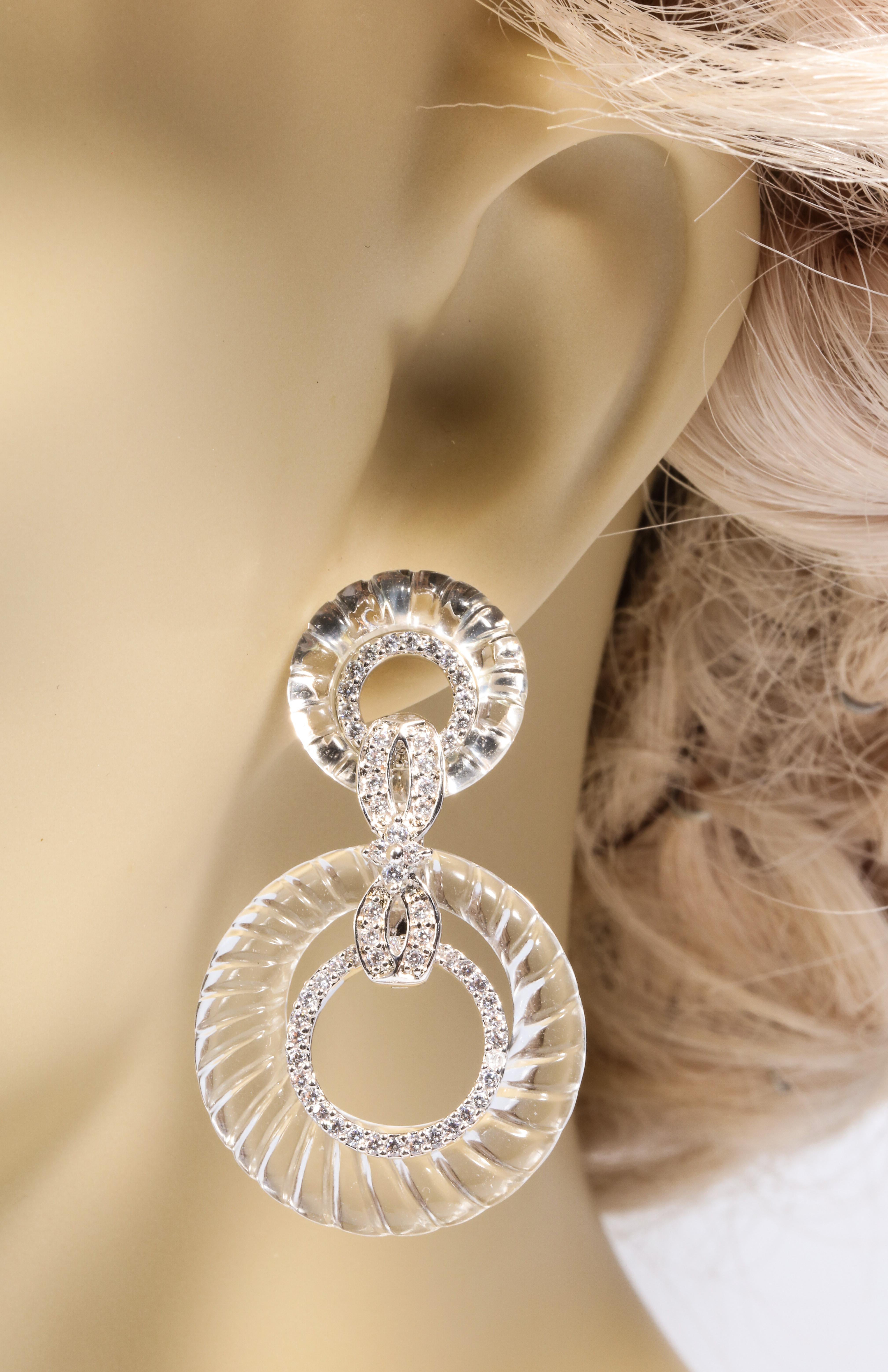 Magnificent Costume Jewelry Art Deco Style Diamond Rock Crystal Hoop Earrings 1