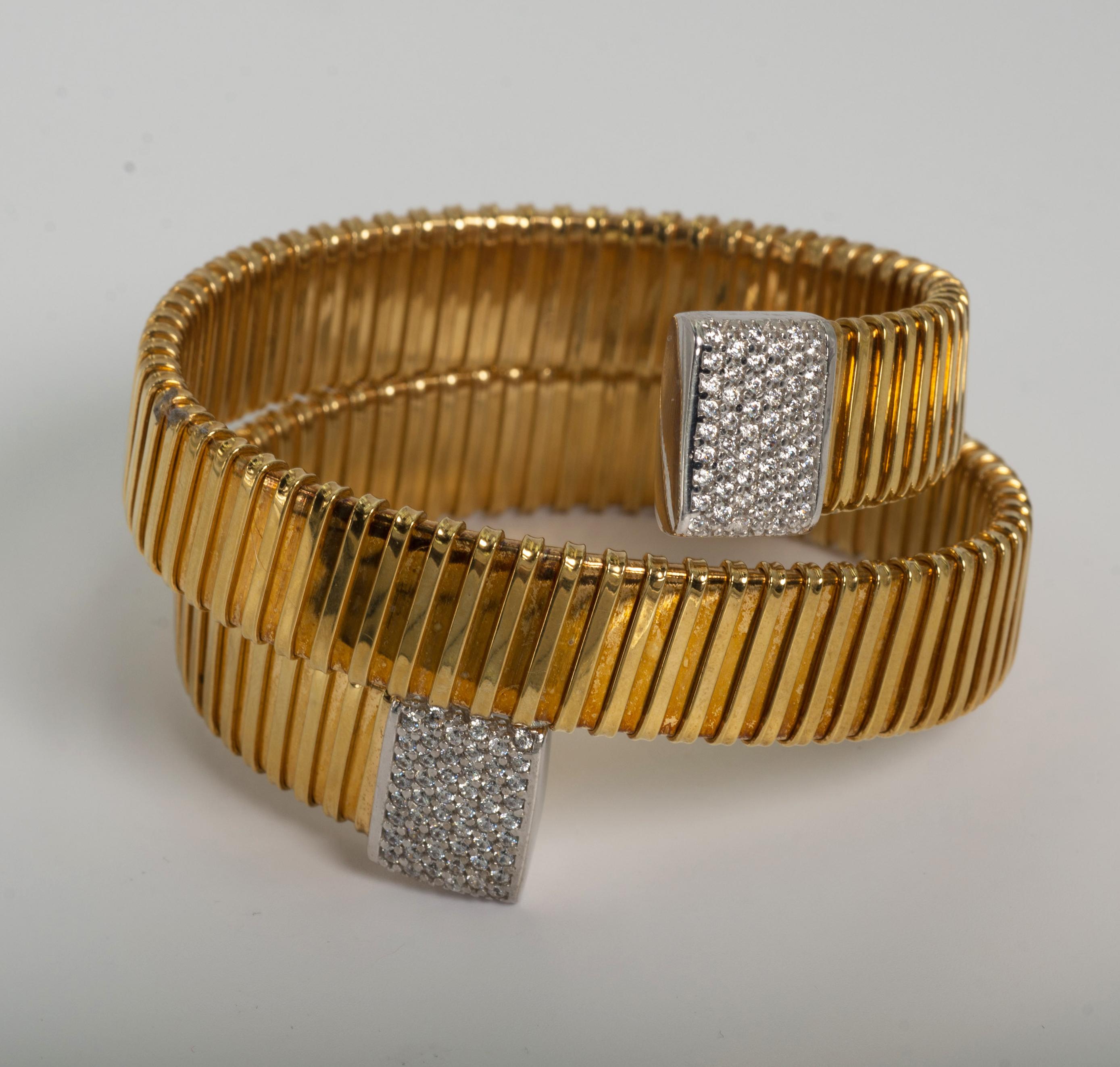 Micheletto  pave cubic zirconia gold vermeil sterling double wrap Roma bracelet. Amazing quality. Will up to an 8'' wrist or smaller.